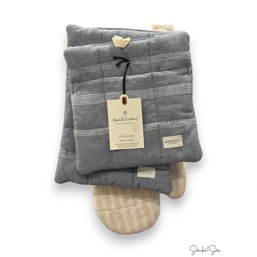 2pc Textured Stripe Potholder Set Blue - Hearth & Hand Magnolia, Target